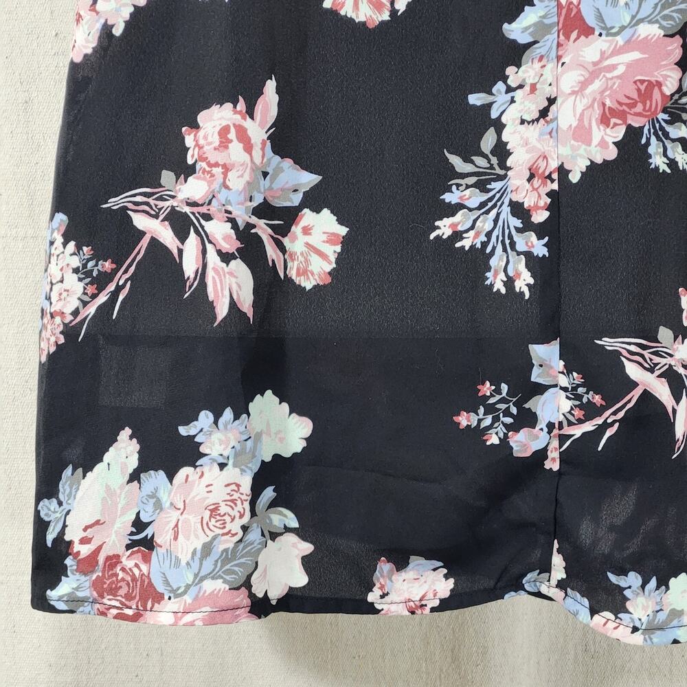 Stella Tweed Black Floral Semi-Sheer Sleeveless Tie Neck Blouse Size 2X Romantic - Picture 6 of 12
